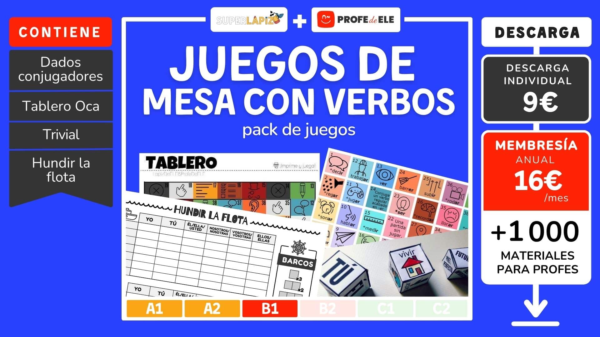 Juegos de mesa con verbos para clase de ele
